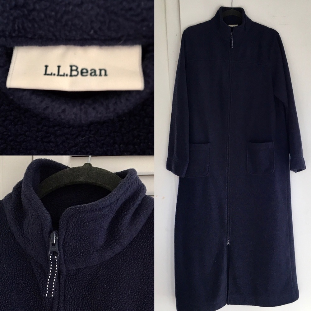 LL Bean Vintage Fleece Coat Zip Up Robe